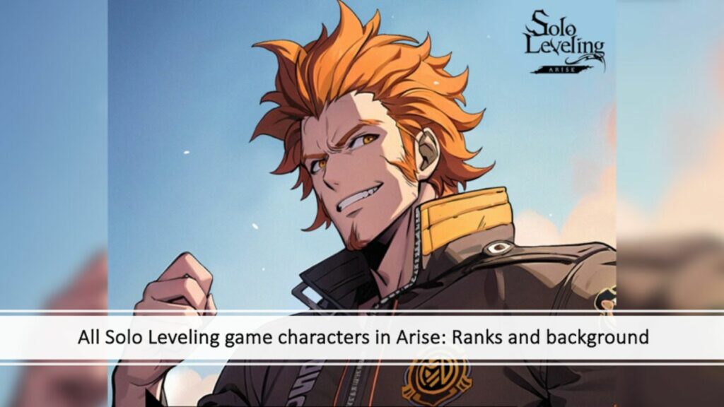 ONE Esports article All Solo Leveling game characters in Arise: Ranks and background featuring hunter Yoonho Beak, one of the game's characters, in the background